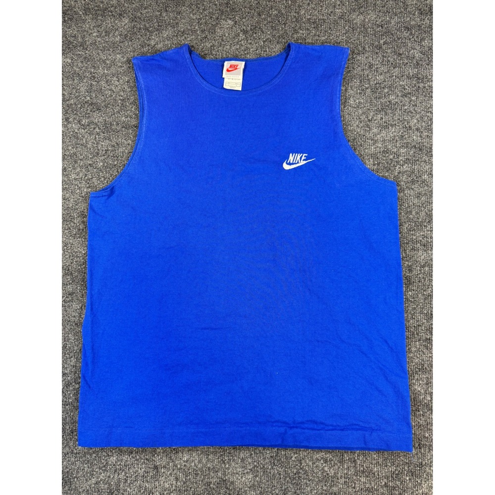 Vintage Nike Tank Top Made in USA Blue Swoosh Sleeveless Shirt Adult Size L 90s‎